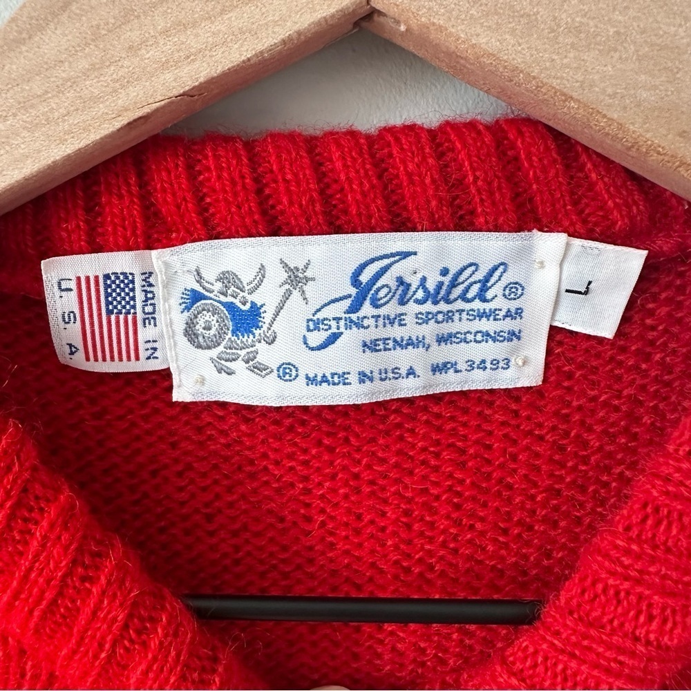 Vintage Jerslid Womens L Red Nautical Knit Sweater USA Made Wool Blend - Picture 6 of 12